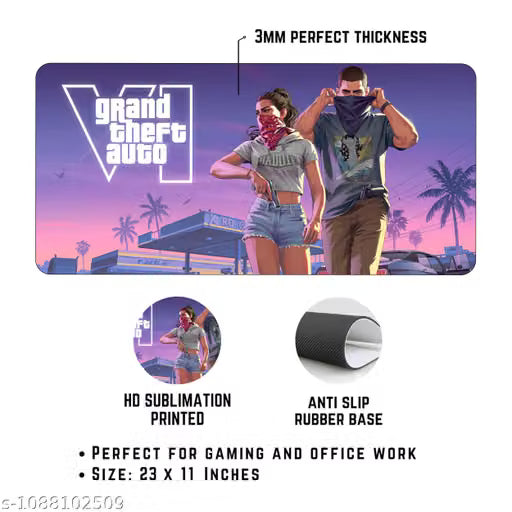 Grand Theft Auto / Neon Synthwave Vice City Gaming Mouse Pad (23inch x 11inch x 3mm) Extra Large Gaming Mouse Mat for Gamer, Waterproof Office Laptop and Desktop Mat
